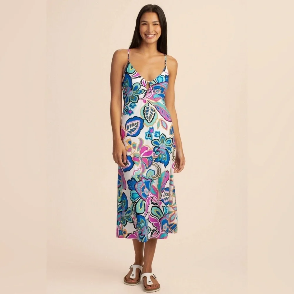 Trina Turk Mandalay Floral Cut Out Back Swim Jersey Cover Up Midi Dress M